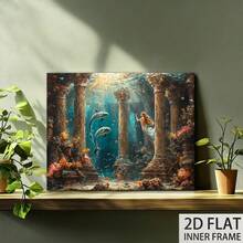 1pc, Enchanting Underwater Ancient Ruins Canvas Wall Art, Mystical Mermaid & Dolphins Ocean Deep Sea Fantasy Landscape Print For Home Decor, Perfect For Living Room Bedroom Bathroom Office Wall Decoration - Nhiều màu - Xem 2