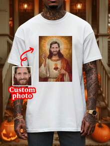 Customized Photo T-Shirt, Personalized T-Shirt For Boyfriend/Girlfriend, Gift T-Shirt For Boyfriend, Customized Photo Face T-Shirt, Halloween Gift, Funny And Interesting Boyfriend Gift, Customized Retro Photo T-Shirt, Back To School, Oktoberfest, Saudi National Day, Halloween, Gift For Boyfriend/Husband, Valentine's Day Gift, Customized Men's T-Shirt Suitable For Friend Group Customization, Suitable For Daily Wear/Wedding Party/Company Gathering/Family Gathering, Holiday Gift, Mother's Day, Father's Day, Anniversary