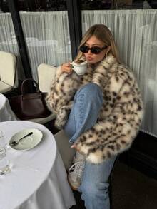 Women's Faux Fur Leopard Print Coat, Elegant And Sexy Outerwear With High-End Vibe, Autumn/Winter - Multicolor - View 4