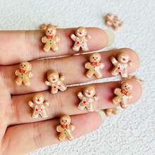 10/30/50pcs Boneka Jahe Mini Lucu Bergambar Kartun untuk Kue Natal, Boneka Kecil 3D Datar, Cocok untuk Scrapbooking DIY, Pembuatan Perhiasan, dan Dekorasi Kerajinan Tangan - Manusia Kue Jahe - View 3