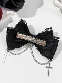 1 pezzo Accessorio per capelli da donna in stile gotico scuro, con fiocco in pizzo e croce, fermaglio per capelli a coccodrillo, adatto per abbigliamento gotico, occasioni festive e qualsiasi evento, regalo ideale per la migliore amica, pinze per capelli, fermagli per capelli, Molletta per capelli, fermagli per capelli