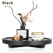 Plateau décoratif rond en bois, organisateur de comptoir de salle de bain, décoration de cuisine de style ferme. Rehausseur en bois pour savonnière, parfum, bougie, éponge - Multicolore - Voir 1