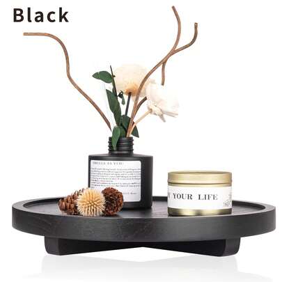 圆形装饰托盘木质浴室柜台收纳架农舍厨房装饰木制立架，可放置肥皂盒、香水盒、蜡烛盒、海绵