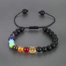 Pulsera ajustable para hombres y mujeres con 7 chakras, búho con cuentas de piedra volcánica natural de lava y joyería de pulsera - búho - Ver 15