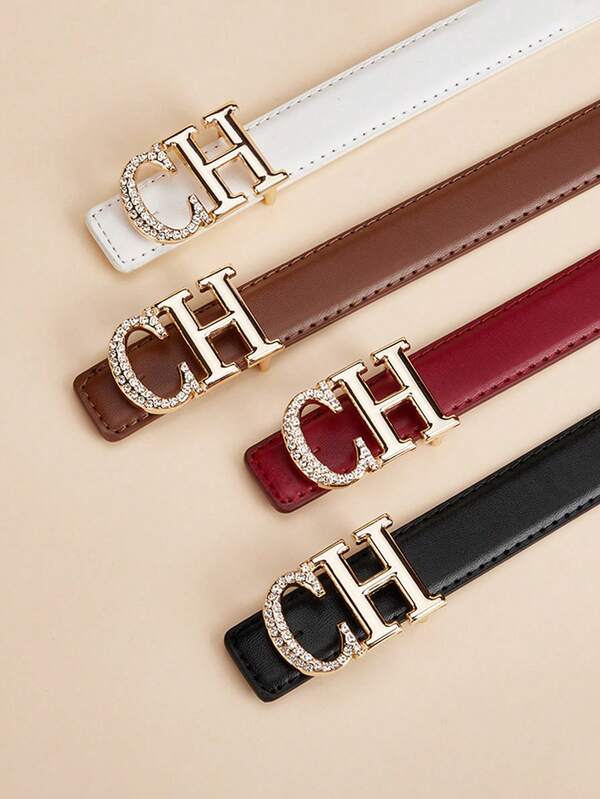 4pcs New Women's Belt, High-Quality Letter Buckle Fashionable And Versatile Belt, Jeans And Suit Pants Matching Belt. Summer, School Fall, Autumn, Halloween