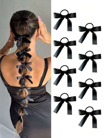 8pcs/4pcs/2pcs Set Multifunctional Hair Accessory Set - Black Satin Ribbon, Bow Hair Ties, Elegant Minimalist Hair Band, Korean Style Ponytail Holder, Chic Hair Decoration For Women & Girls, Daily Use & Photography Props Ponytail Holders Hair Elastics Hair Rubber Bands Scrunchies Hair Rope Elastic Hair Tie