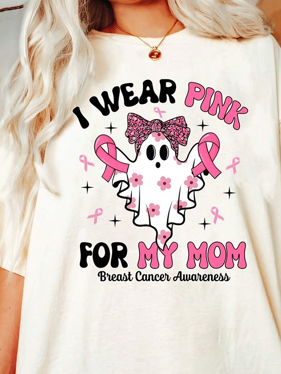 I Wear Pink For My Mom Shirt, Breast Ncer Shirt, Ncer Support Shirt, Ncer Awareness Shirt, Support Team Shirt - Blanco - Ver 1