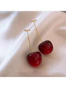 Sweet 2.1cm Cherry - Themed Drop Earrings With Golden Hooks - Charming & Eye - Catching For Casual & Party Looks, Lightweight Construction For All - Day Comfort