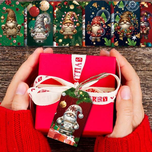 Merry Christmas Greeting Card - Santa Claus And Reindeer Design, Suitable For Gift Tags And Decorations, Small Tags, Paper Material, No Battery Required, Christmas Theme