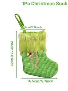 1pc Green Fluffy Christmas Stockings, Christmas Decorations Stocking Socks, Christmas Party Favors Gift Bags, Christmas Hanging Stocking Ornaments With A-Z Alphabet, Christmas Tree Decorations, Christmas Gift Ideas, Christmas Decorations 2025, Christmas Gift Packaging Bags, Christmas Tree Decorations, Home Decor, Room Decor, Winter Festival Fireplace Decor, Christmas Decor, Xmas Party Decor, Christmas Party Supplies