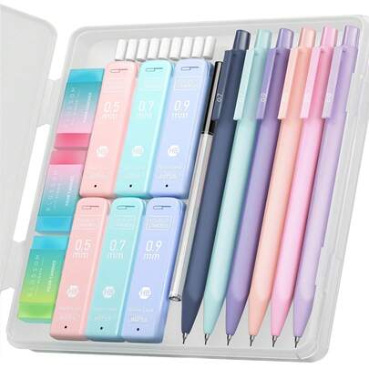 Four Candies Mechanical Pencil Set With Refills (HB And 2B), Colored Erasers, And Eraser Refills In A Case - Cute Aesthetic Supplies For Writing, Drawing, And Sketching