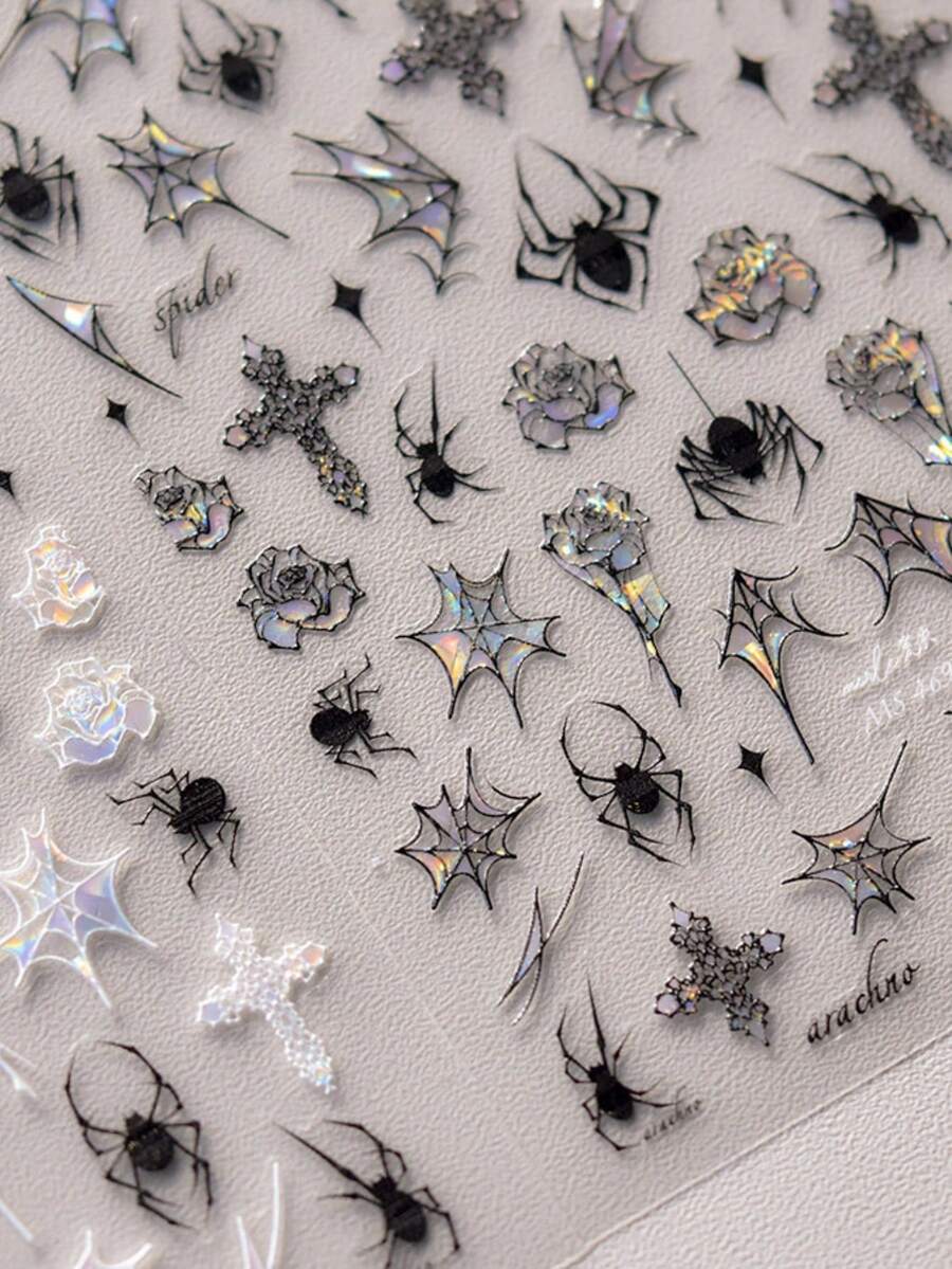 1pc 5D Halloween Nail Stickers High Quality Exquisite Spider Pattern Nail Art Stickers DIY Nail Stickers - Multicolor - View 1