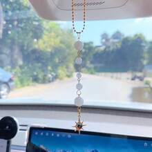 Pingente de Carro Pendurado de Sol, Acessórios de Espelho Retrovisor Boêmio Fofo Pendente de Sol Verde e Dourado, Decoração de Carro Feita à Mão com Cristais e Pedras Curativas, Presentes para Mulheres e Homens