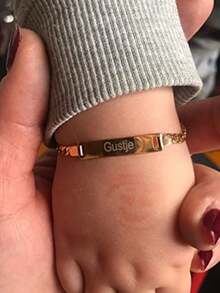 Personalized Custom Engraved Name Baby Bracelet Gold Stainless Steel Adjustable Chain ID Wristband Custom Text Newborn Infant Kids Keepsake Gift - Gold - View 3