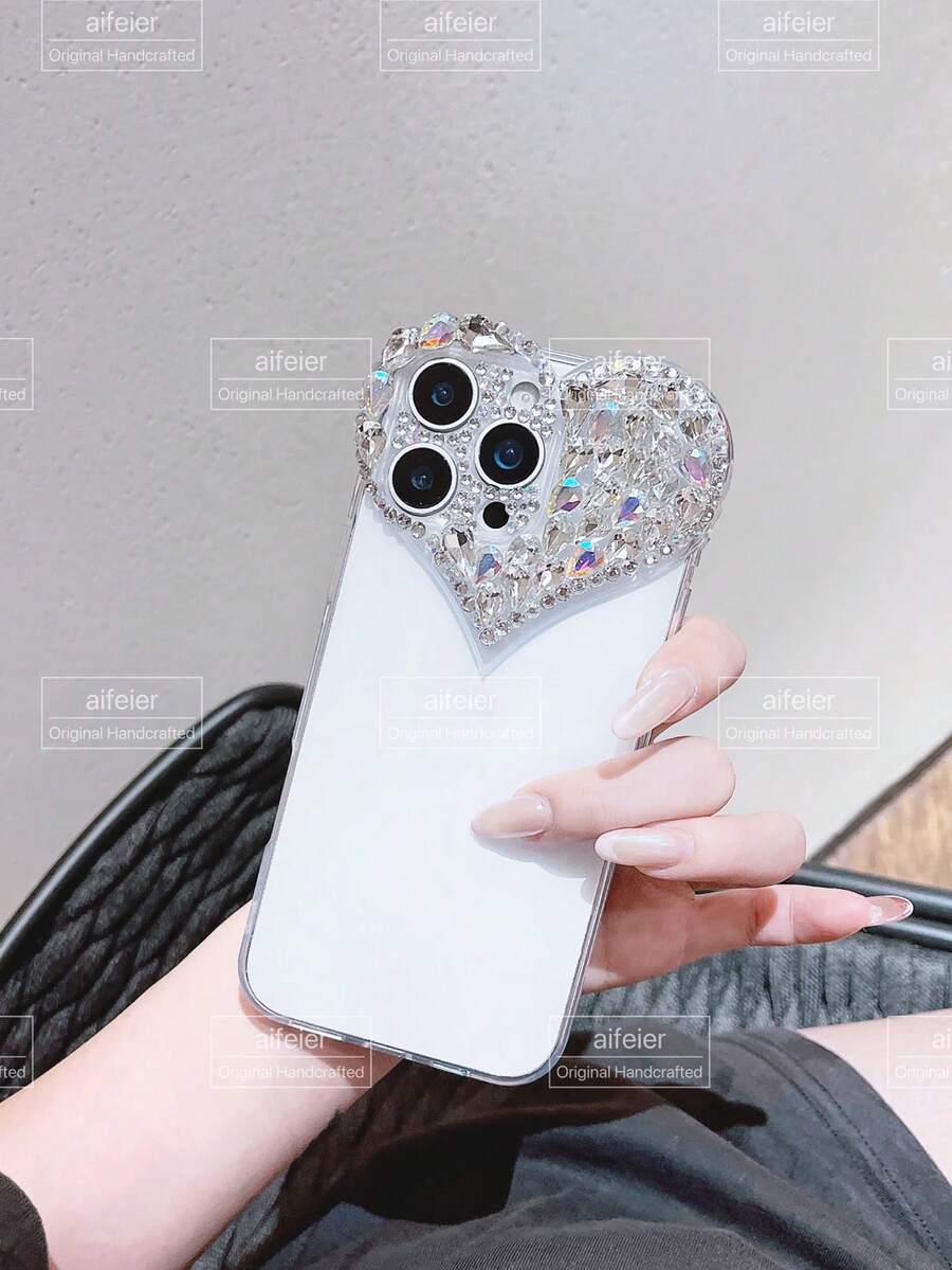 Ốp lưng điện thoại trong suốt hình trái tim đính đá Y2k trang trí ngày lễ tình nhân có đính đá nhiều màu, chống sốc, chống nước, chống rơi, chống trầy xước