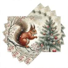 4件套圣诞主题餐垫，以简约的圣诞树和松鼠图案为特色，饰有圣诞球和鲜花，适合日常用餐、节日餐桌装饰、厨房装饰和家庭聚会装饰。它也是节日餐桌装饰的绝佳选择，最适合圣诞节使用。 - 彩色 - 查看 16
