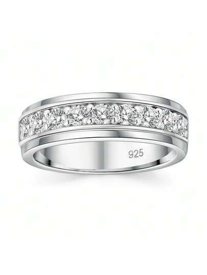 AIHUASI 1pc Luxury 925 Sterling Silver White Gold Color Engagement Rings For Men 2.8mm 0.72 Carat Round Cut Dazzling AAAAA Cubic Zirconia Wedding Band Fine Jewelry Valentines Gift