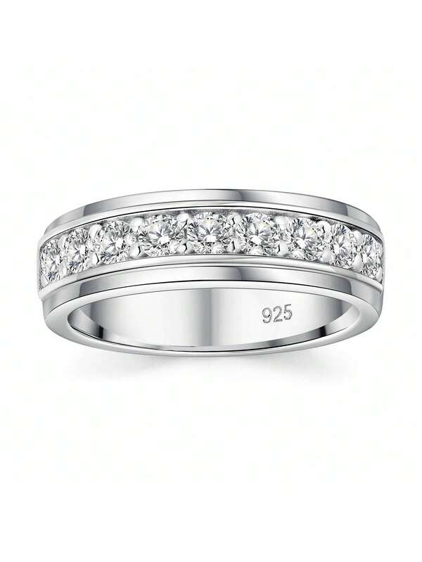 AIHUASI 1pc Luxury 925 Sterling Silver White Gold Color Engagement Rings For Men 2.8mm 0.72 Carat Round Cut Dazzling AAAAA Cubic Zirconia Wedding Band Fine Jewelry Valentines Gift