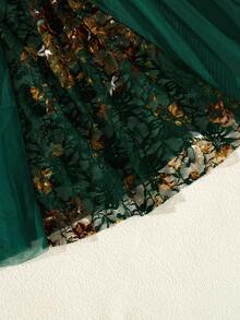 Sexy Lingerie Women'S Floral Embroidered Lingerie Dress With Bow Detail - Deep V-Neck, Thong Panties, And Garter Belt, No Bra Pad, Adult Size, Green With Golden Accents, Adult Lingerie Dress | Floral Embroidery | Thong Panties, Lingerie Sets - Green - View 5