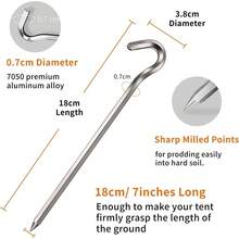 8 clavijas de aluminio resistentes de 18 cm para carpas, toldos y lonas mientras acampa, o incluso para asegurar cualquier cosa al suelo en casa o al aire libre. - Plateado - Ver 2