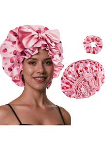 Women's Silk Sleep Cap, Printed Double-Layer Satin Sleep Cap, Satin Hair Wrap, With Drawstring And Adjustable Tie, Suitable For Curly Hair - Multicolor - View 9