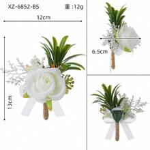 5pcs White Rose Corsage, Elegant European Style White Rose Corsage For Wedding And Party Decoration, Romantic Artificial White Rose, Elegant Wedding Supplies, Unique Party Decoration And Accessories, Suitable For Bride, Bridesmaid, Gentleman, Groom, White Rose Wedding Flower Accessories, Ball Gown Decor