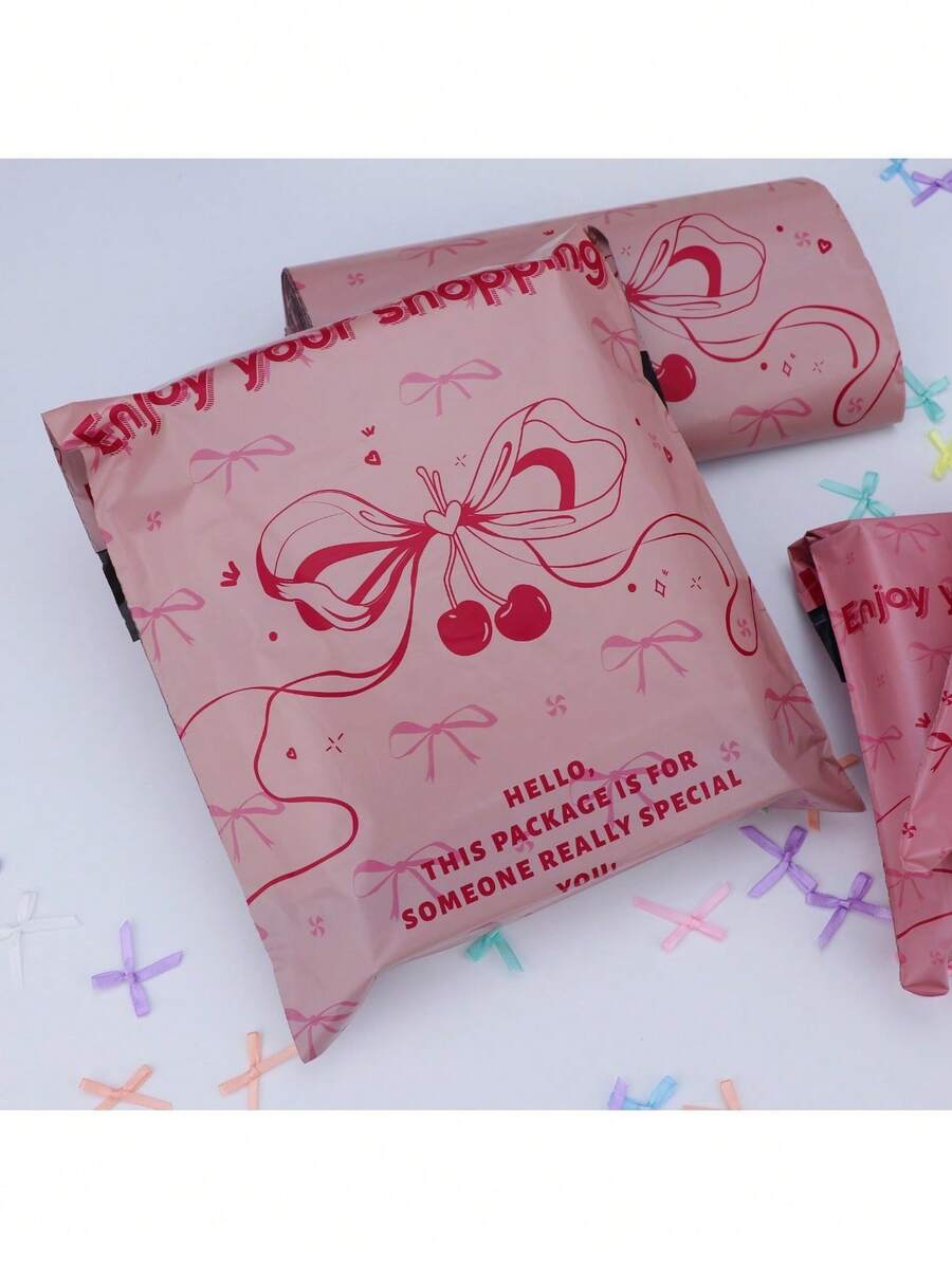 20个粉色蝴蝶结防水邮寄袋，适用于办公室、学生、返校服装包装 - 粉紅色櫻桃 - 查看 1