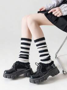 1 双 Y2K 风格女士臂套，朋克哥特式条纹无指针织臂套，适用于万圣节防寒手套 Y2k 情人节