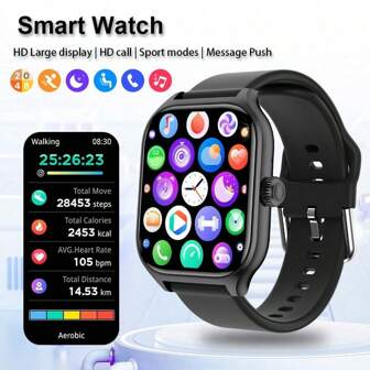 智能手表全触摸屏：具有睡眠追踪器、无线通话、计步器、音乐控制、游戏、健身智能手环，适用于 Android/IOS 手机，非常适合女性和男性