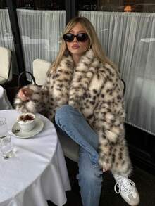 Women's Faux Fur Leopard Print Coat, Elegant And Sexy Outerwear With High-End Vibe, Autumn/Winter - Multicolor - View 3