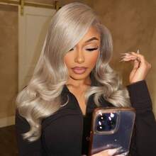 Full Ash Blonde Wavy Wet Lace Frontal Human Hair Wigs For Women 13x4 Transprent Big Lace Grey Slivery Body Wave Short Bob Brazilian Remy Hair 180 Density Suitable For Beginners Pre Plucked Glueless Natural Hairline Honey - Grey - View 5