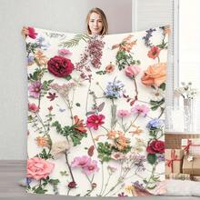 A Comfortable Bohemian Vintage Wildflower Blanket,Super Soft Flannel Printed  Blanket,As Birthday Gifts, Family, Wedding, Souvenir Blankets, Polyester Blankets Suitable For All Seasons, Washable, Machine Washable, Lightweight, Breathable, Comfortable, Warm, Unique, 280gsm For Him, Her Personalized Ideal Gifts For Her, Him, Family, Boyfriend, Girlfriend, Father, Family, Mother, Lover, Daughter, Son, Grandfather, Grandmother, Teacher,Doctor, Nurse,Friend, Classmate, Pet.Perfect Nap, Camping, Travel, Home, Daily Life, Office Decoration, Birthday, Anniversary, Valentine's Day, Thanksgiving, Graduation Season,Christmas, Halloween, Mother's Day, Father's Day, Wedding, New Year Gifts ,Sofa,Bed,Car,Bedroom,Living Room,Office,  Outdoor Camping, Beach,Wall Decoration - 多色4 - 查看 1