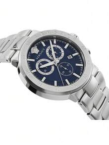 Versace Urban Mystique 手表男士计时石英黑色表盘男士手表银色不锈钢男表，VEPY00420 - 黑色 - 查看 4