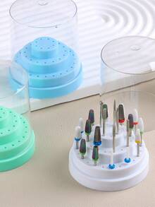 1 pezzo Scatola portaoggetti per punte di levigatura da 48 fori - rosa, bianco, blu, viola, verde, rosso rosa, con coperchio trasparente antipolvere per esporre e conservare forniture per unghie (è inclusa solo la scatola portaoggetti per le punte di levigatura, non sono inclusi altri strumenti)