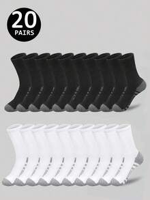 2/5/10/20 Pairs Black, White, Gray Solid Color Mid-Calf Socks, Striped Sports Socks, Suitable For Daily Fitness, Running, All Seasons, Fall - Multicolor - View 10