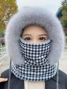 New Winter Windproof Cycling Thermal Equipment Thick Fleece Ear Protection Trapper Hat & Neck Warmer, Polyester Fiber
