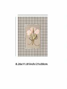 1 pezzo Stampa artistica a parete bianca senza cornice con tulipano, cartellone floreale con motivo a scacchi marrone in stile cottage, decorazione minimalista da fattoria per soggiorno/camera da letto/camera da letto, decorazione primaverile botanica per la stanza, regalo perfetto (stampe da parete, cartellone funky, ritorno a scuola)