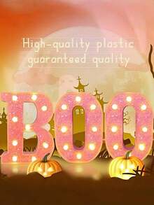3pcs Halloween LED Lighting "BOO" Letter With Pink Glitter - Battery Powered Indoor Decor, Halloween Party Supplies Set, BOO Decoration, Illuminate Boo Sign, LED Letter Halloween Light Decor, Pink Halloween Home Tabletop Party Supplies, Suitable For Fireplace, Party Table - Durable Plastic, Batteries Not Included, Halloween Decoration, Spooky Style, Shiny Effect, Lightweight Home Decor, Fireplace Decor, Holiday Atmosphere, 2D Flat