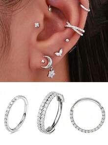 20 modelos de anillos de nariz de titanio G23 con circonita incrustada para mujeres, 16G, adecuados para el septo nasal, el labio, el trago, la hélice, la aurícula, el cartílago de la oreja, el oído, el aro de la oreja, joyería de perforación, diámetro de 8 mm en plata y oro, adecuados para uso diario, fiestas, vacaciones, trajes de baño, tomar el sol, bares, bailes, reuniones, San Valentín, para hombres y mujeres