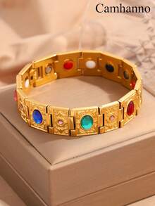 Camhanno 豪华新款不锈钢手链（带调节器），独特设计，适合各种高端场合、节日庆典和派对礼物。 - 金色 - 查看 4