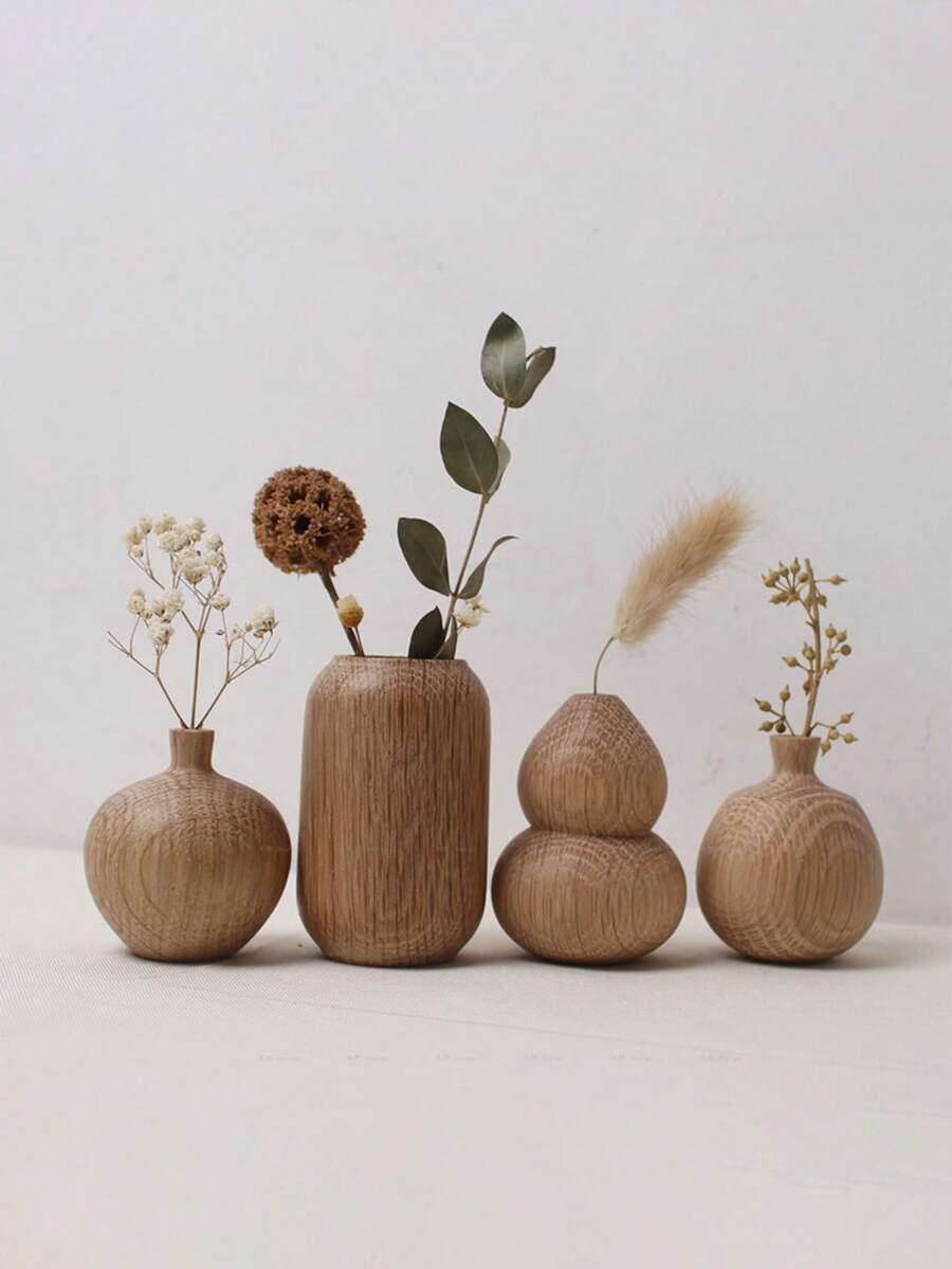 1pc Japanese Minimalist Wooden Flower Vase, Home Living Room Office Desk Decorative Art Vase, Tranquil Surprise, Ramadan Decor, Exquisite Gift, Mini Flower Vase
