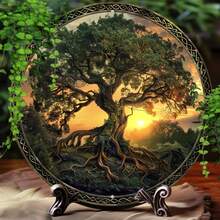 Vintage Tree Of Life Round Aluminum Wall Art, High-Quality 2D Print Decorative Sign Perfect Gift For Housewarming & Art Lovers--Wall Sculptures - Multicolor - View 3