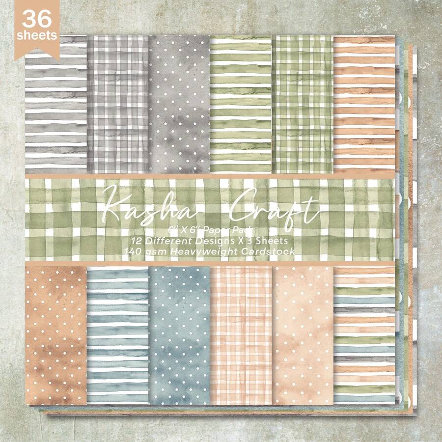 36 Sheets 6inch (Colorful Striped Plaid Polka Dot) Scrapbooking Paper, Suitable For Bullet Journals, Collages, Greeting Cards, Backgrounds, And Crafts - Multicolor - View 1