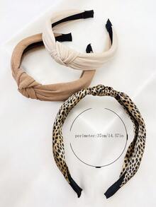 3pcs/Set Women Khaki Leopard Print & Solid Color Fabric Headbands, Versatile Outdoor Headwear Accessories For Daily Use, Hairband For Women, Home Beauty Women Accessory Gifts, Hair Hoop