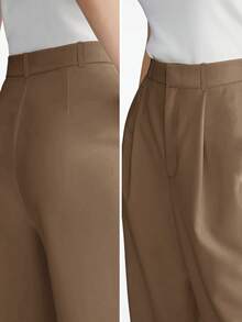 Women's High Waist Side Pocket Wide Leg Suit Pants, Spring/Autumn - Brown - View 5