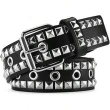 Studded Belt, Metal Punk Rivet Belt With Bright Studs Women And Men - 3-black Punk Rivet - View 5