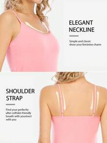 4-Pack Women's Basic Solid Color Camisole Top 4-Pack - Adjustable Spaghetti Strap Sleeveless Tank Tops For Women, Soft Stretch Summer Layering Essentials - Đen + Trắng + Xám + Hồng - Xem 5