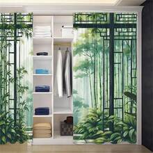 2D Flat 2Pcs Bamboo Forest Curtain Panels, Asian Zen Garden Inspired Design, Rod Pocket Drapes, Light Filtering Semi-Sheer Window Treatment For Living Room Bedroom Kitchen, Tropical Botanical Nature Style Decor, Machine Washable Fade Resistant Tree Green Curtains Oriental Japanese Leaves Digital Print Home - Nhiều màu - Xem 8