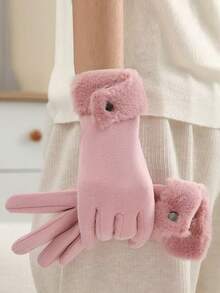 新款保暖手套女秋冬毛绒加厚户外骑行防风手套触屏纯色休闲聚酯纤维（涤纶）不带帽运动秋冬