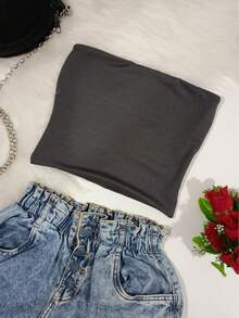 Kit 3 Tube Top Women's Cropped Top Tube Strapless Lined With Double Layer Suplex Fitted Blogger - 灰色/綠色/棕色 - 查看 2